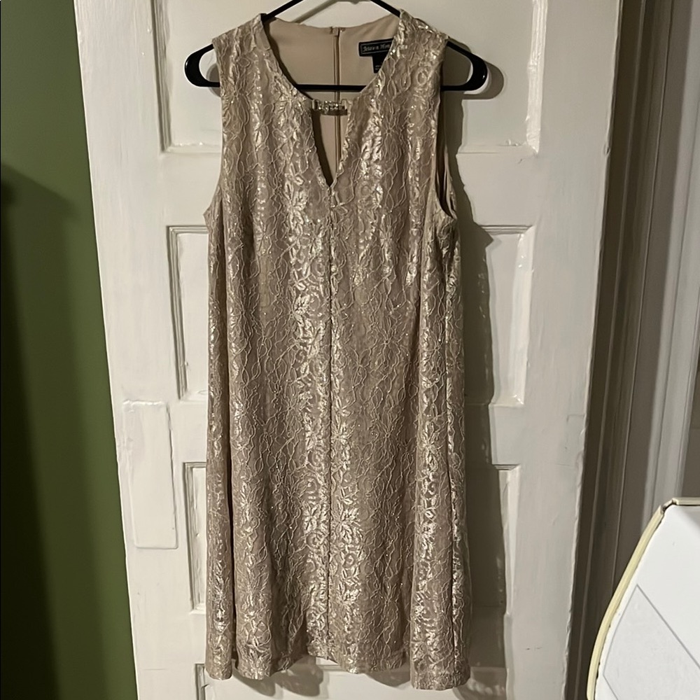 Jessica Howard Tan Gold Sleeveless V-Neck A-Line Dress